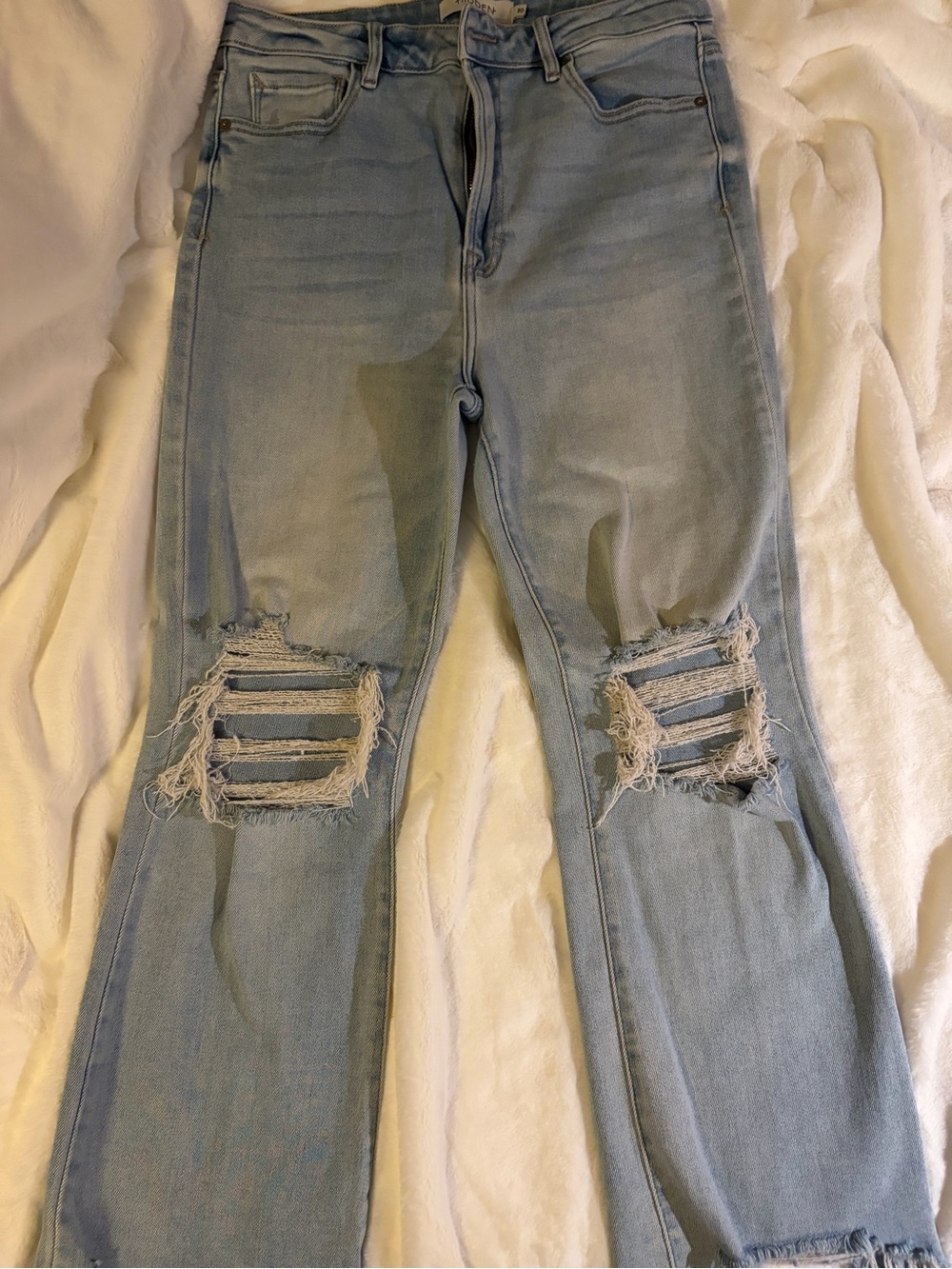 Light Blue Straight-Leg Distressed Women’s Jeans